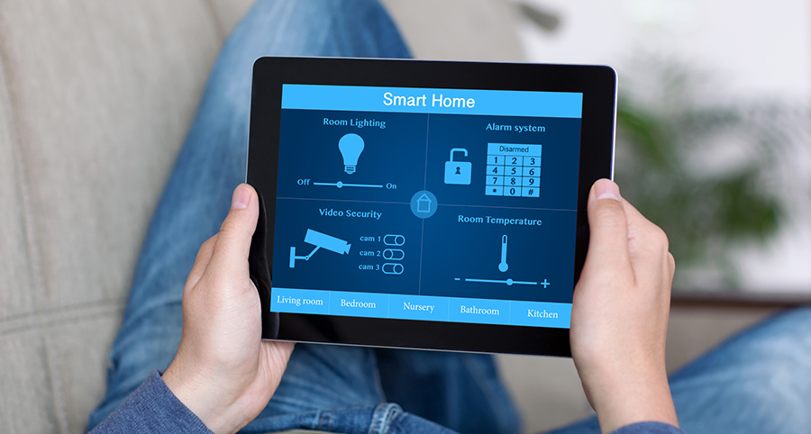 The ability to access and control security components from a mobile device is one of the top smart home trends in Akron. Close-up of smart home security app.
